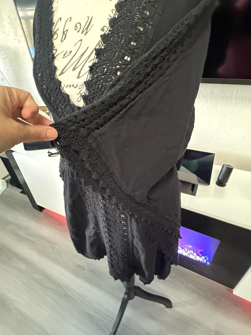 BLANCO 100% Cotton Boho Black Kimono Sleeve Tunic Dress Lace Accent Small - Picture 8 of 16